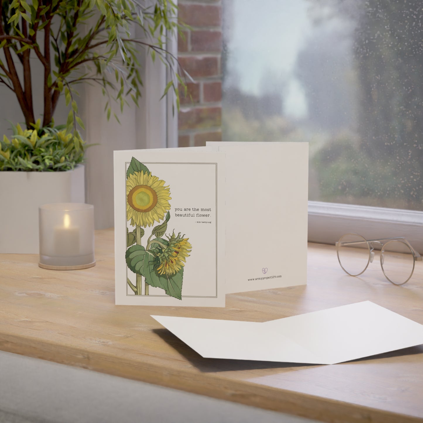 Fanmade BTS Greeting Card - Taehyung Appreciation Quote - Vintage Floral Artwork