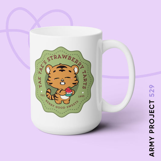 Taehyung Coffee Mug - Cute Fanmade BTS Merch - Tae Tae's Strawberry Tarts - 15 oz Ceramic