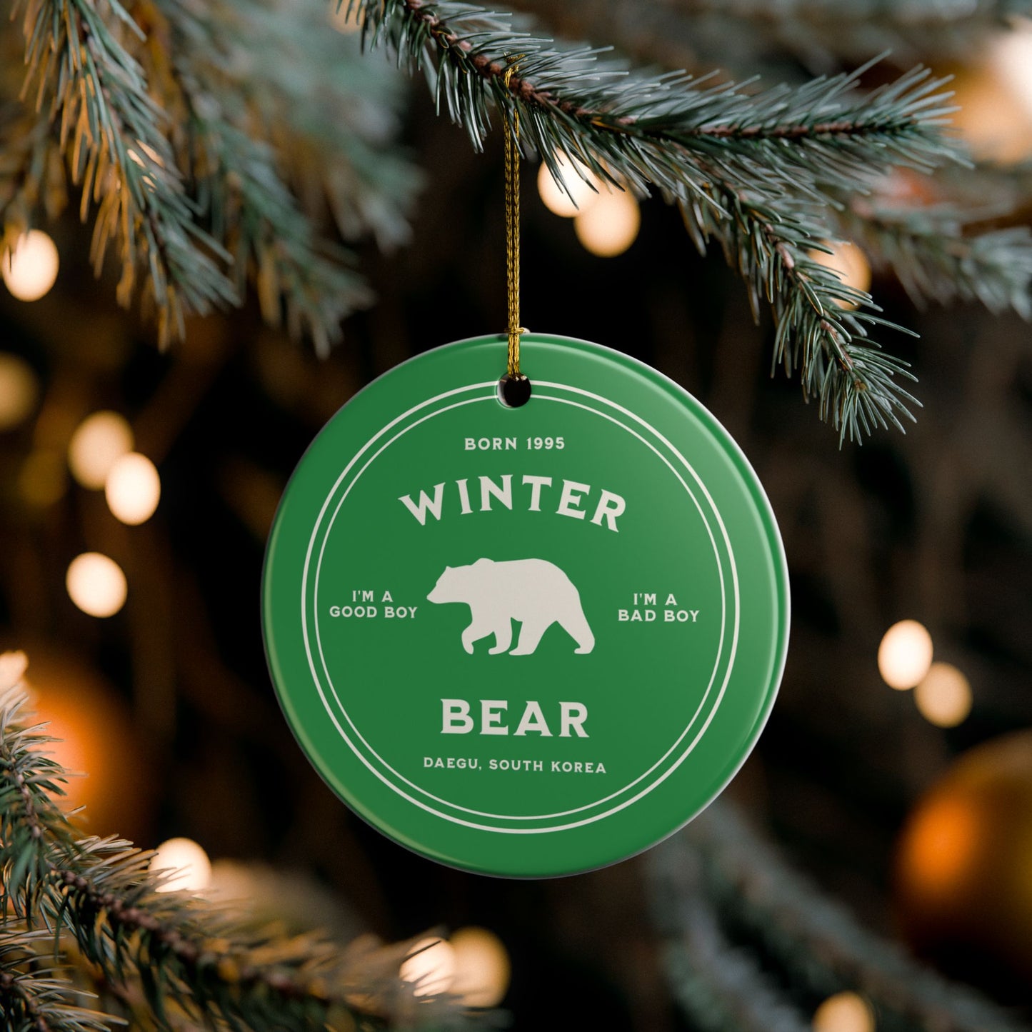 Winter Bear Badge Series Ceramic Ornament