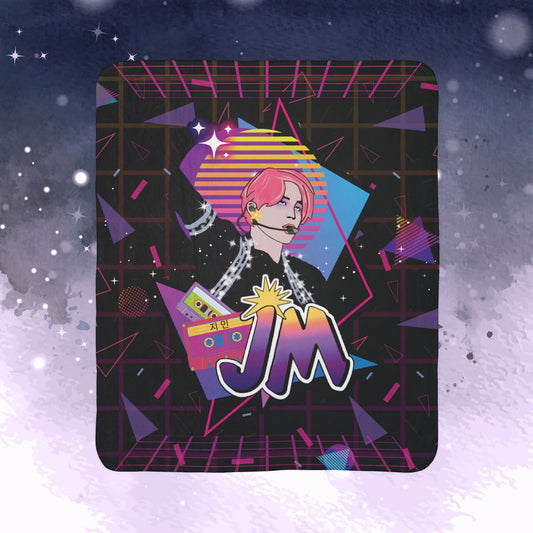Jimin Throw Blanket - Retro Series - 80s Neon Video Game Aesthetic - Cozy Fleece Sherpa Blanket