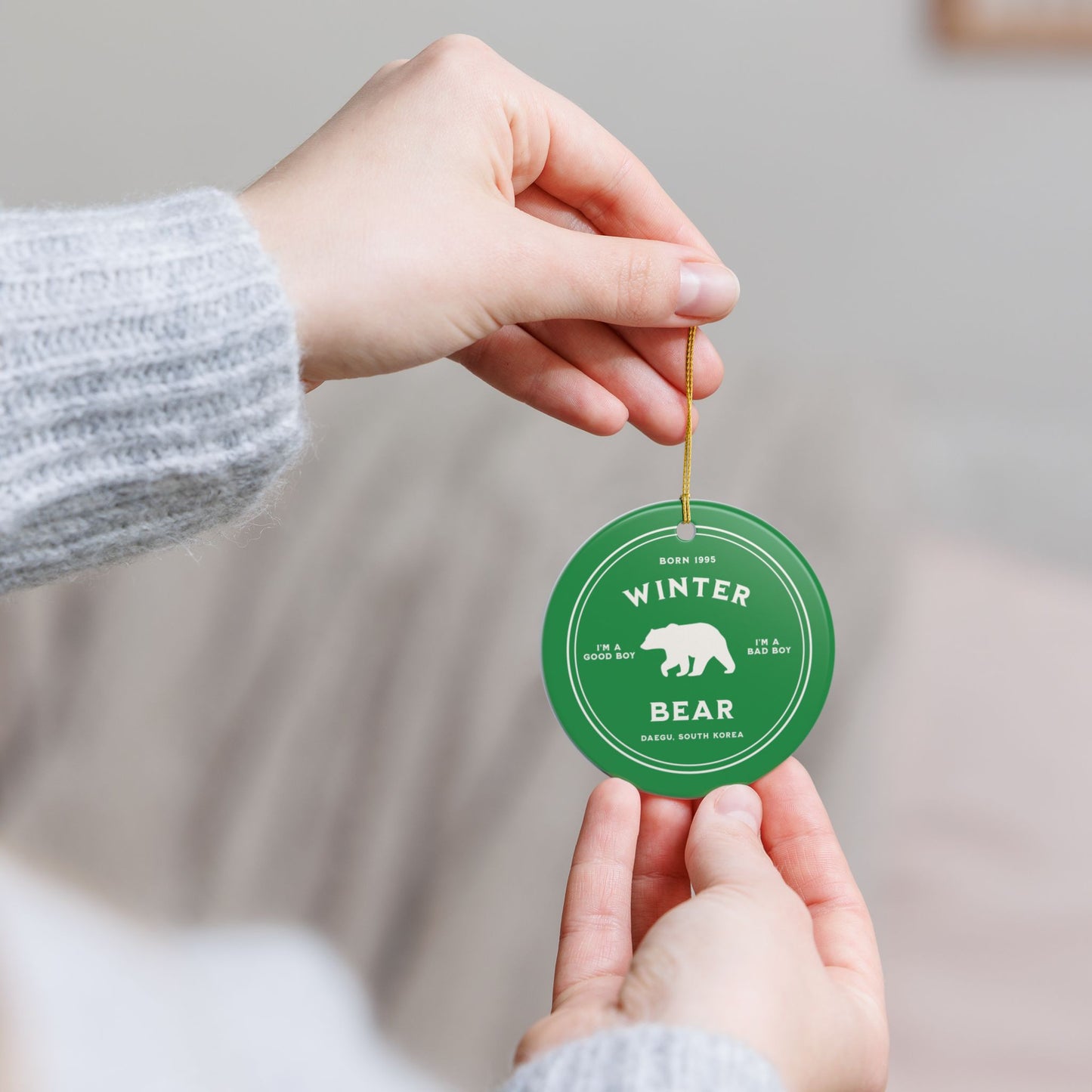 Winter Bear Badge Series Ceramic Ornament