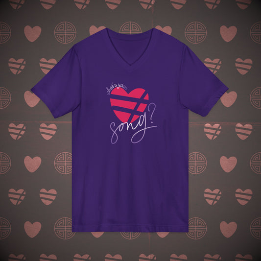 OT7 V-Neck Shirt - What's Your Love Song? - Unisex Jersey T-Shirt