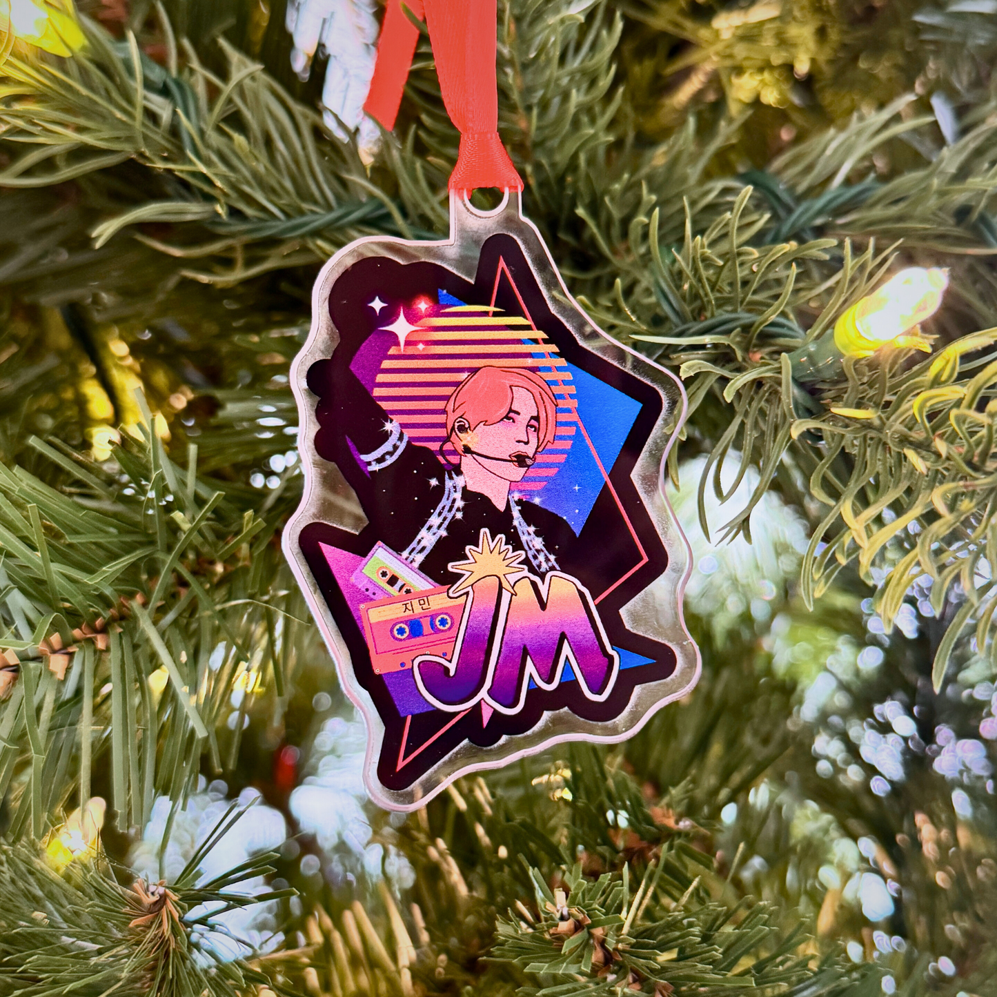 Jimin Holiday Ornament - Fanmade BTS Retro Series - 80s Pop Aesthetic - Custom-Cut Acrylic