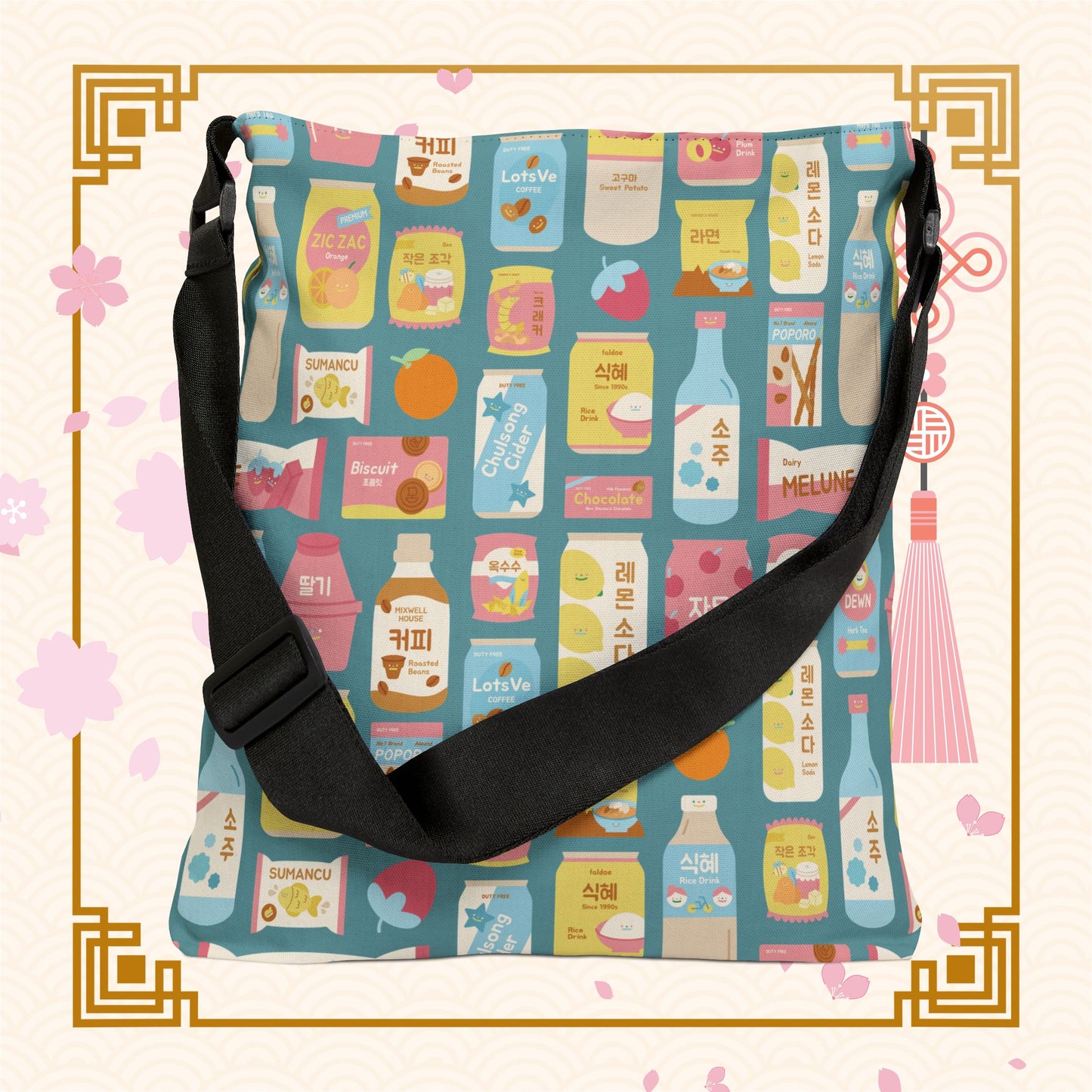 Sweet Pastel Korean Snacks Adjustable Tote Bag (AOP)