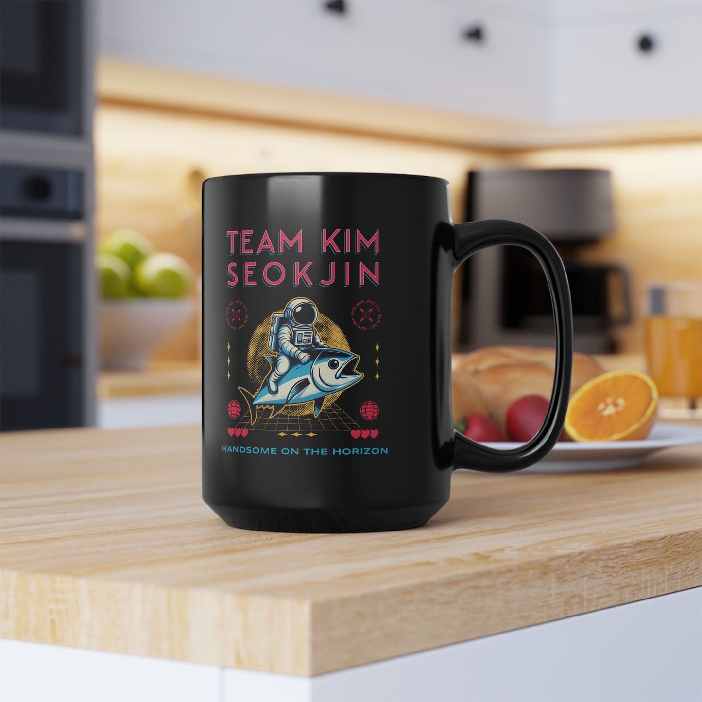 Team Kim Seokjin 15 oz Black Coffee Mug