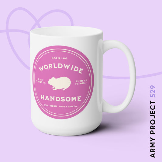 Jin Coffee Mug - Fanmade BTS Nickname Merch - Worldwide Handsome - 15 oz Ceramic