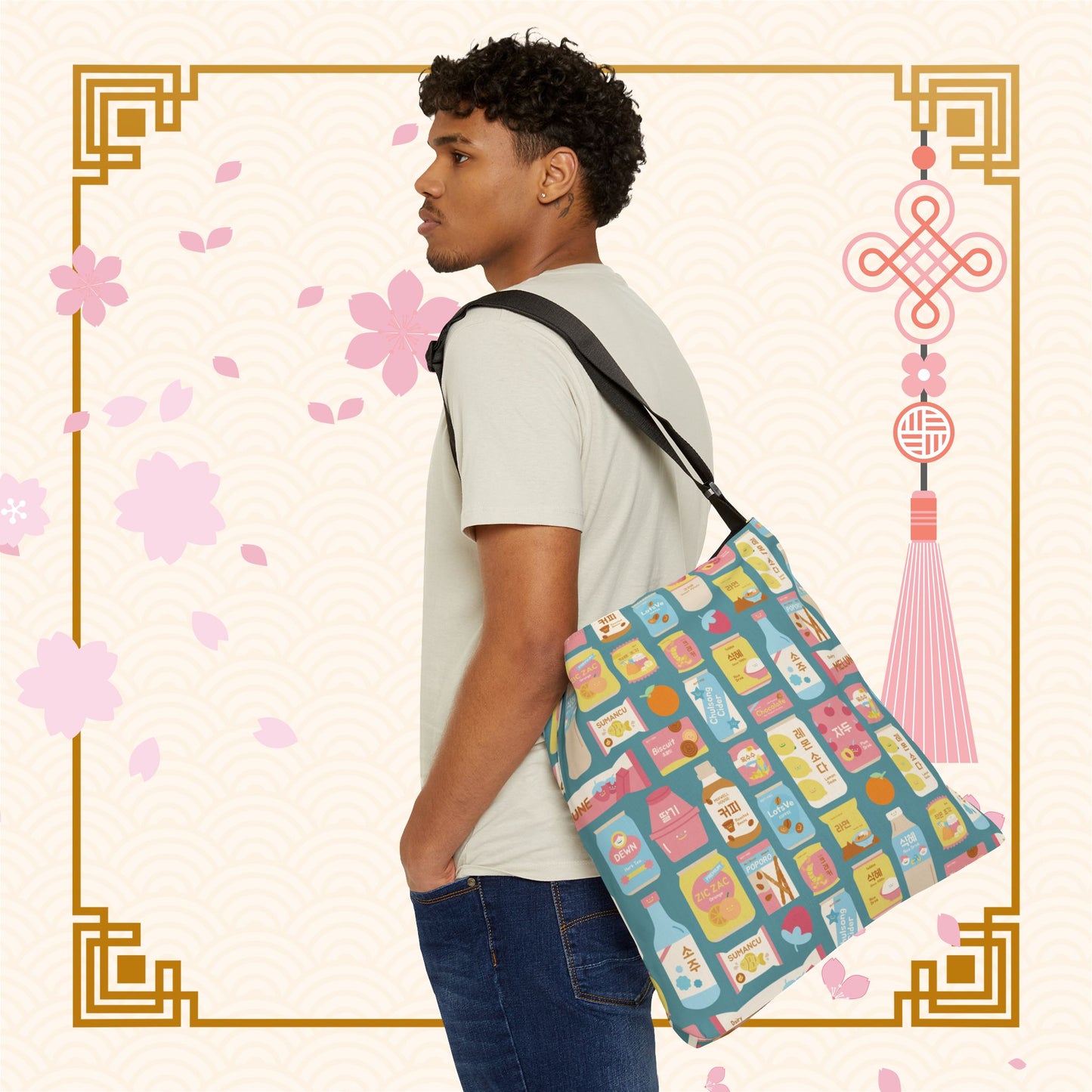 Sweet Pastel Korean Snacks Adjustable Tote Bag (AOP)