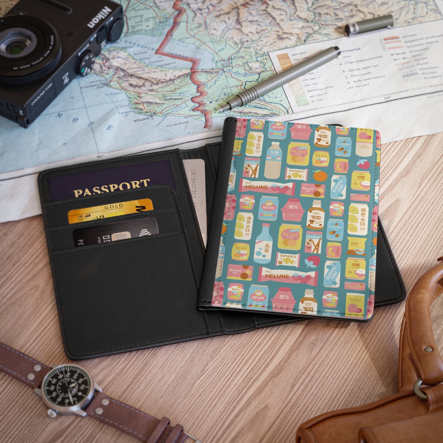 Sweet Pastel Korean Snacks Passport Cover