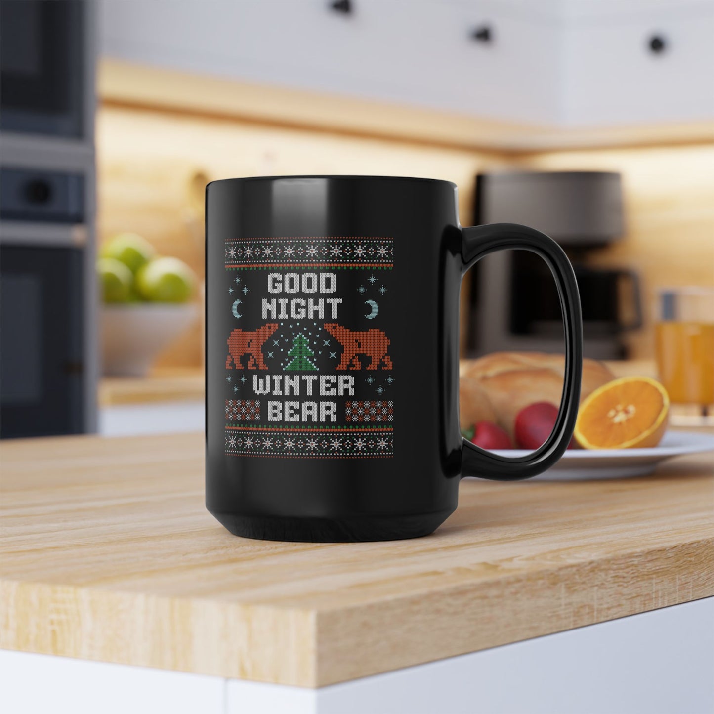 Good Night Winter Bear 15 oz Black Coffee Mug