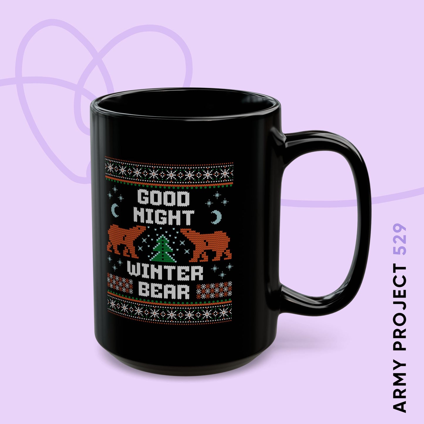 Good Night Winter Bear 15 oz Black Coffee Mug