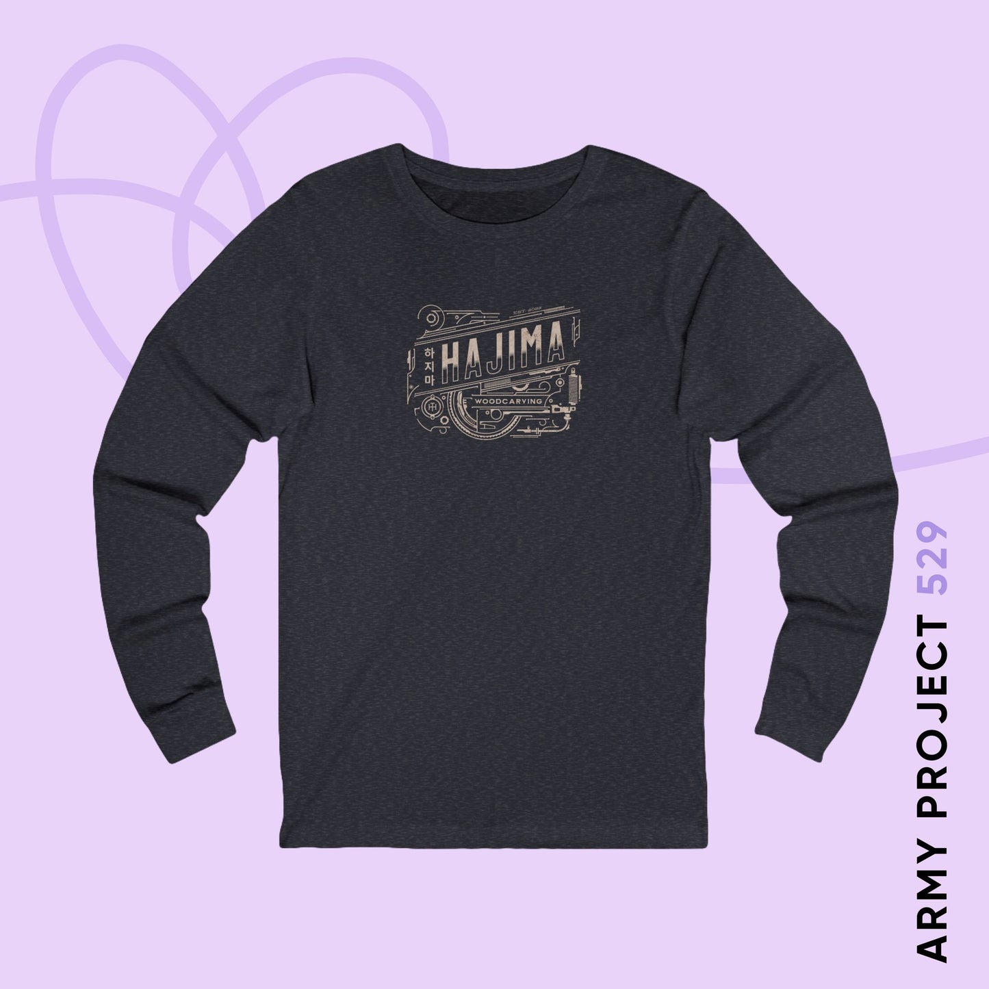 Yoongi Long Sleeve Shirt - Woodcarving Hajima (Steel) - Fanmade BTS Merch - Unisex Jersey T-Shirt