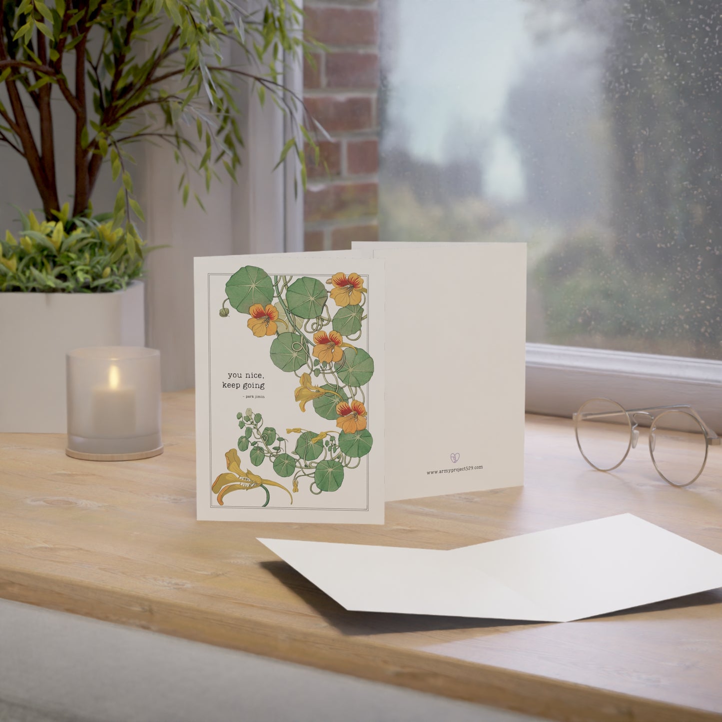 Fanmade BTS Greeting Card - Jimin Encouragement Quote - Vintage Floral Artwork