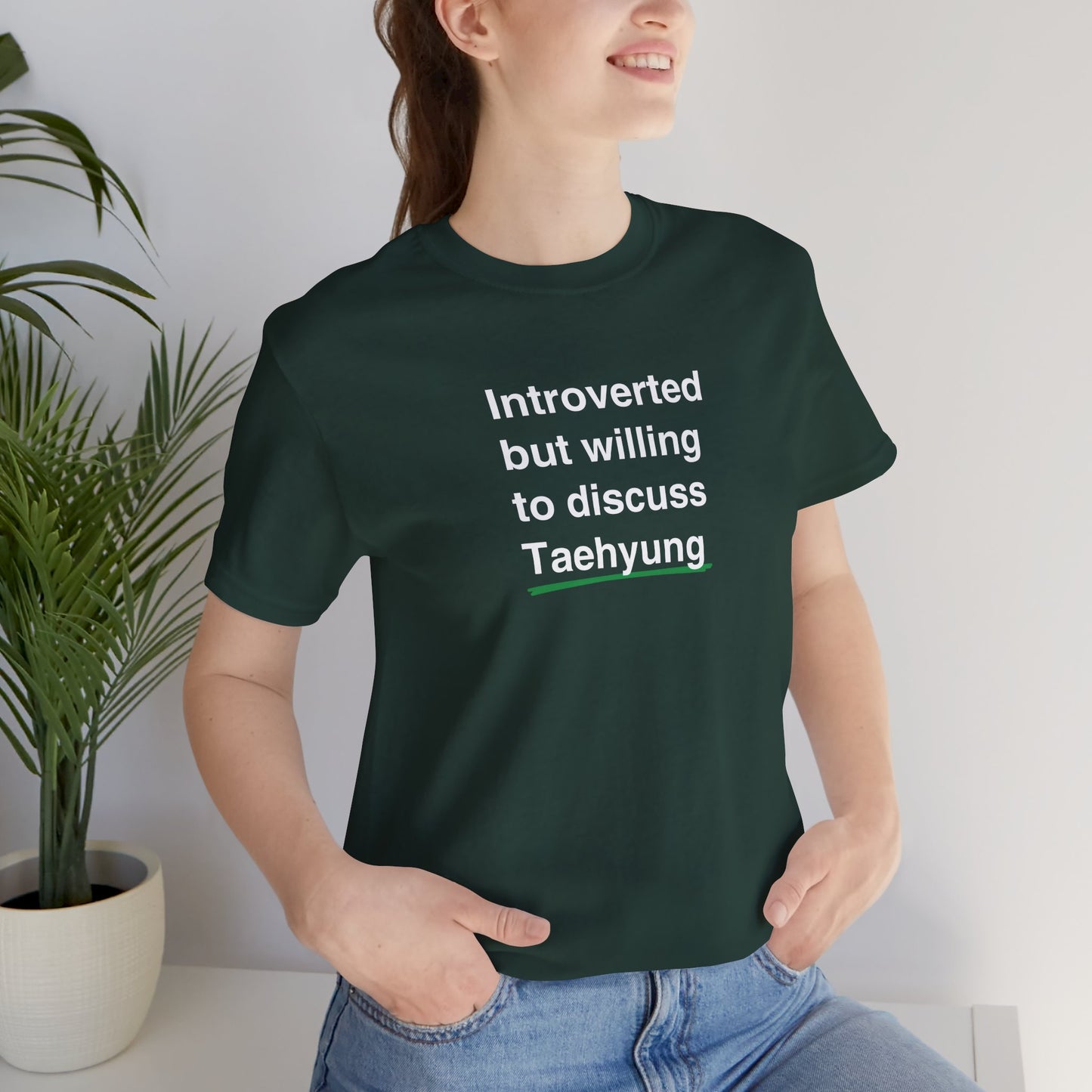 Introverted But Willing to Discuss Taehyung Unisex Jersey Short Sleeve Tee