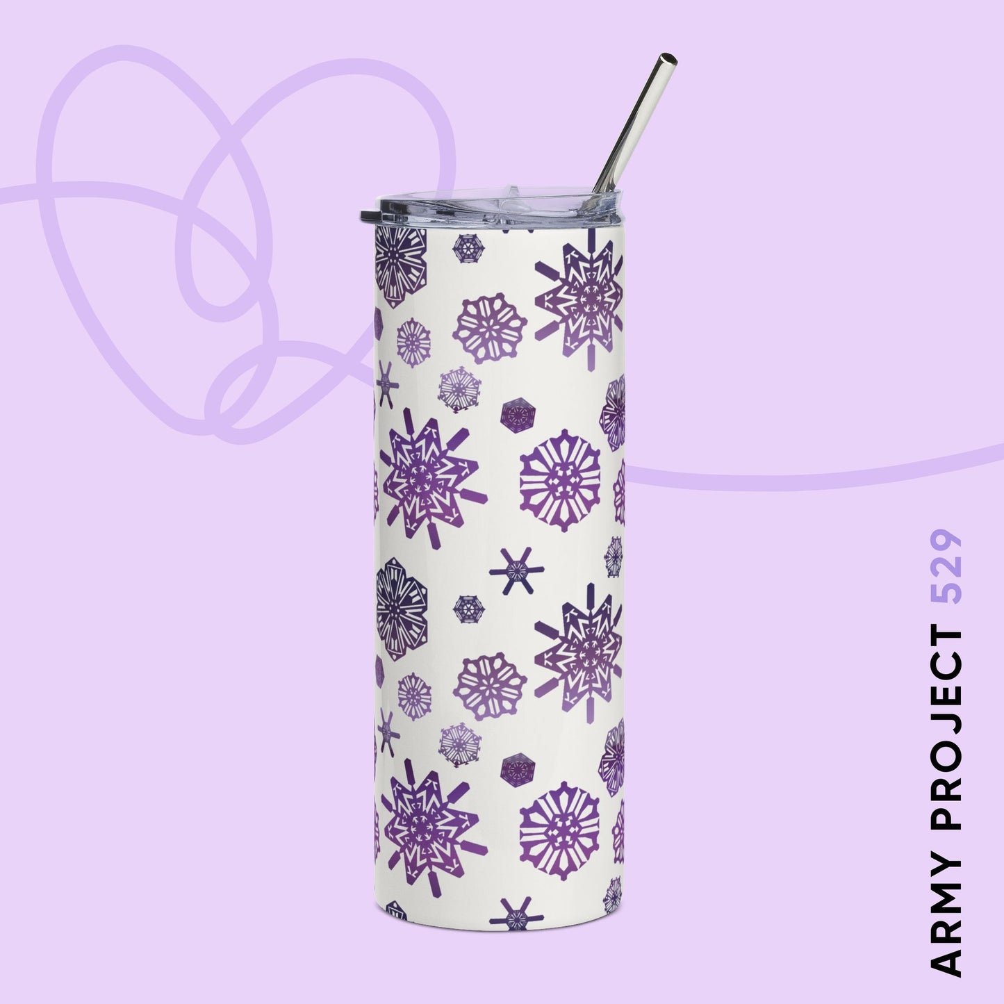 OT7 Tumbler - Secret Snowflakes (White) - Fanmade BTS Drinkware - 20 oz Stainless Steel Cup