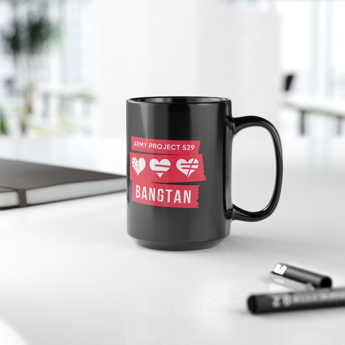 AP529 <3 Bangtan Coffee Mug (Red) - Black 15 oz Ceramic