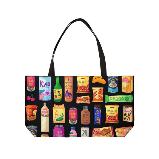 Bright & Bold Korean Snacks Tote Bag - K-Pop Purse - Fixed Strap Shoulder Bag