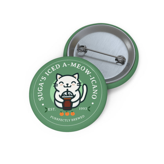 Yoongi Button Pin - Cute Fanmade BTS Merch - SUGA's Iced A-meow-icano - Durable ARMY Accessory