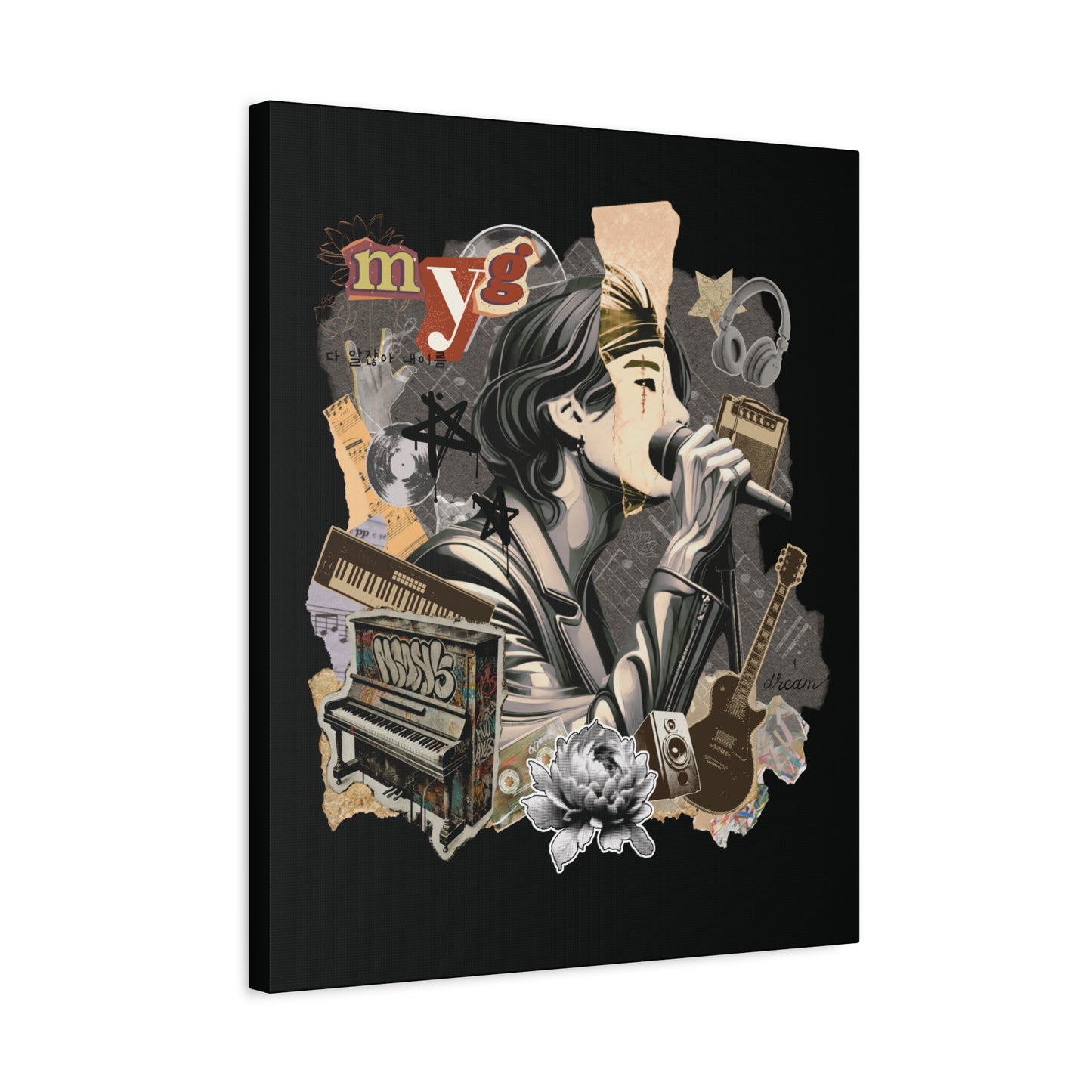 Yoongi Canvas Wall Art - Retro Series - 2010s Rock Aesthetic - Framed Wall Decor
