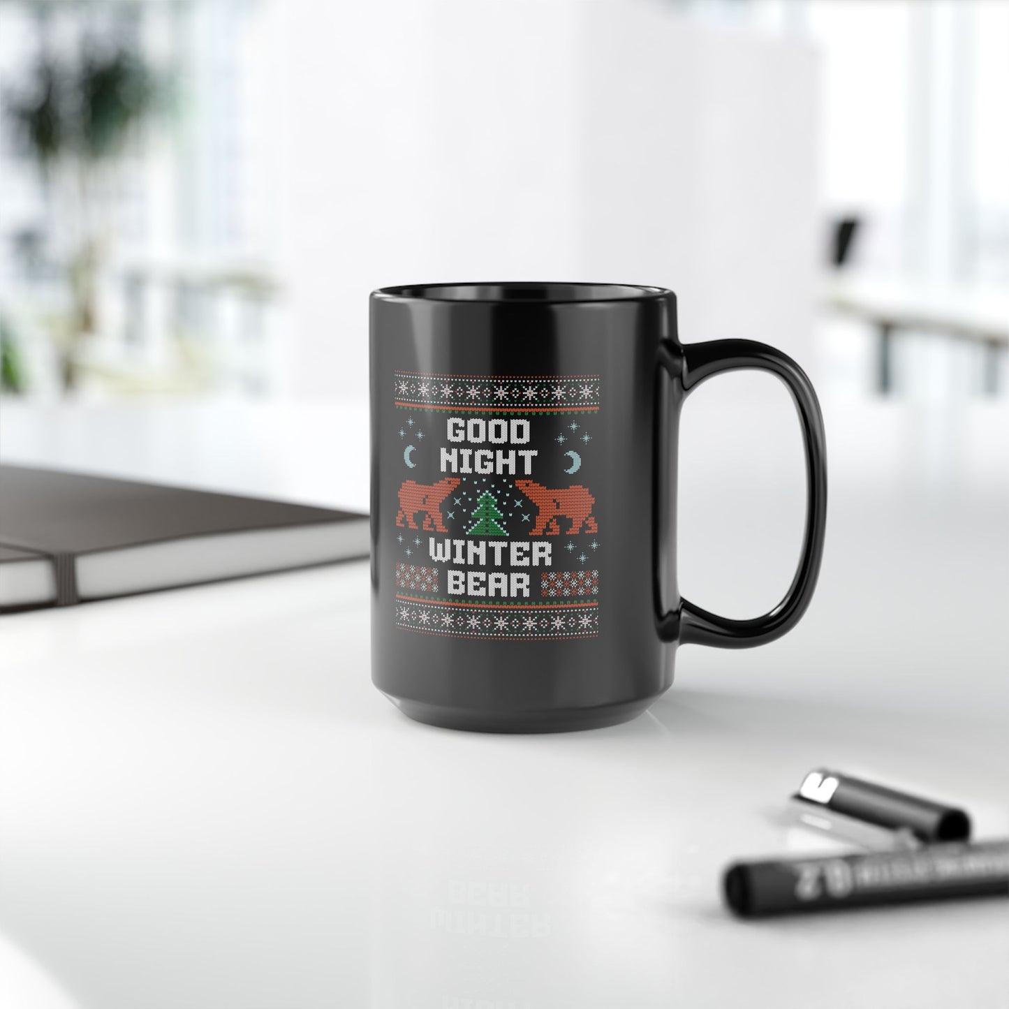 Good Night Winter Bear 15 oz Black Coffee Mug