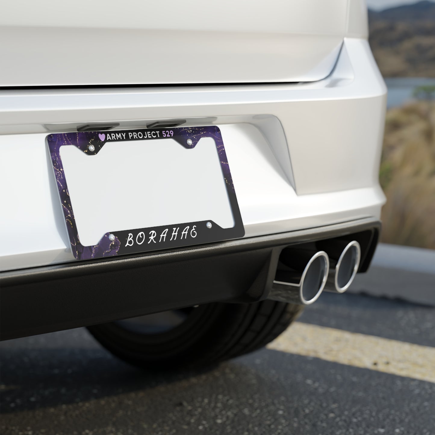 Borahae USA License Plate Frame (Black Sparkle)