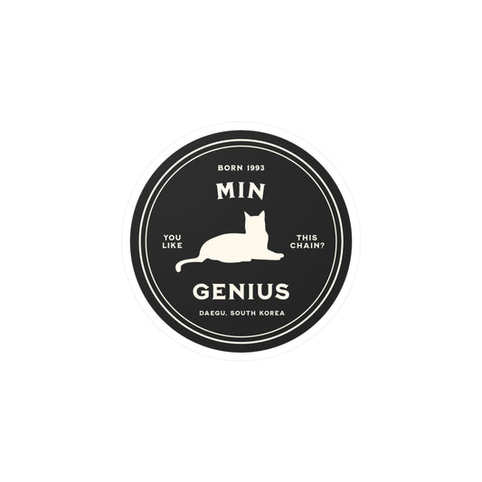 Yoongi Vinyl Decal - Fanmade BTS Nickname Merch - Min Genius - Reusable Kiss-Cut Sticker