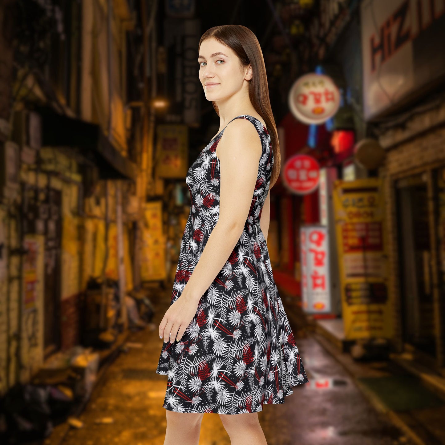 Tropical Chopsticks Skater Dress