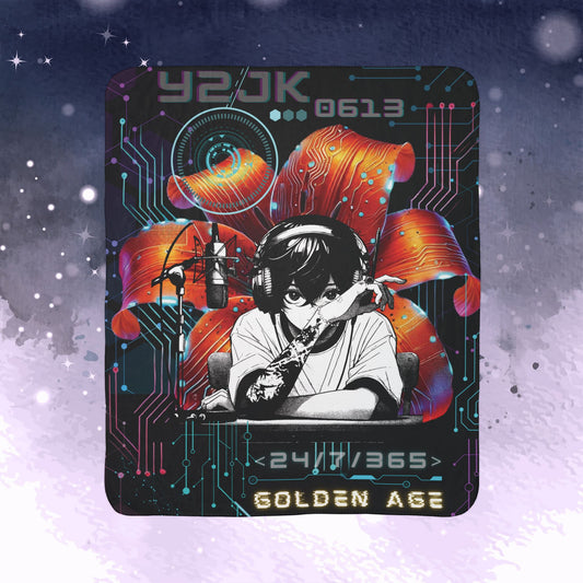 Jung Kook Throw Blanket - Retro Series - Y2K Gamer Aesthetic - Cozy Fleece Sherpa Blanket