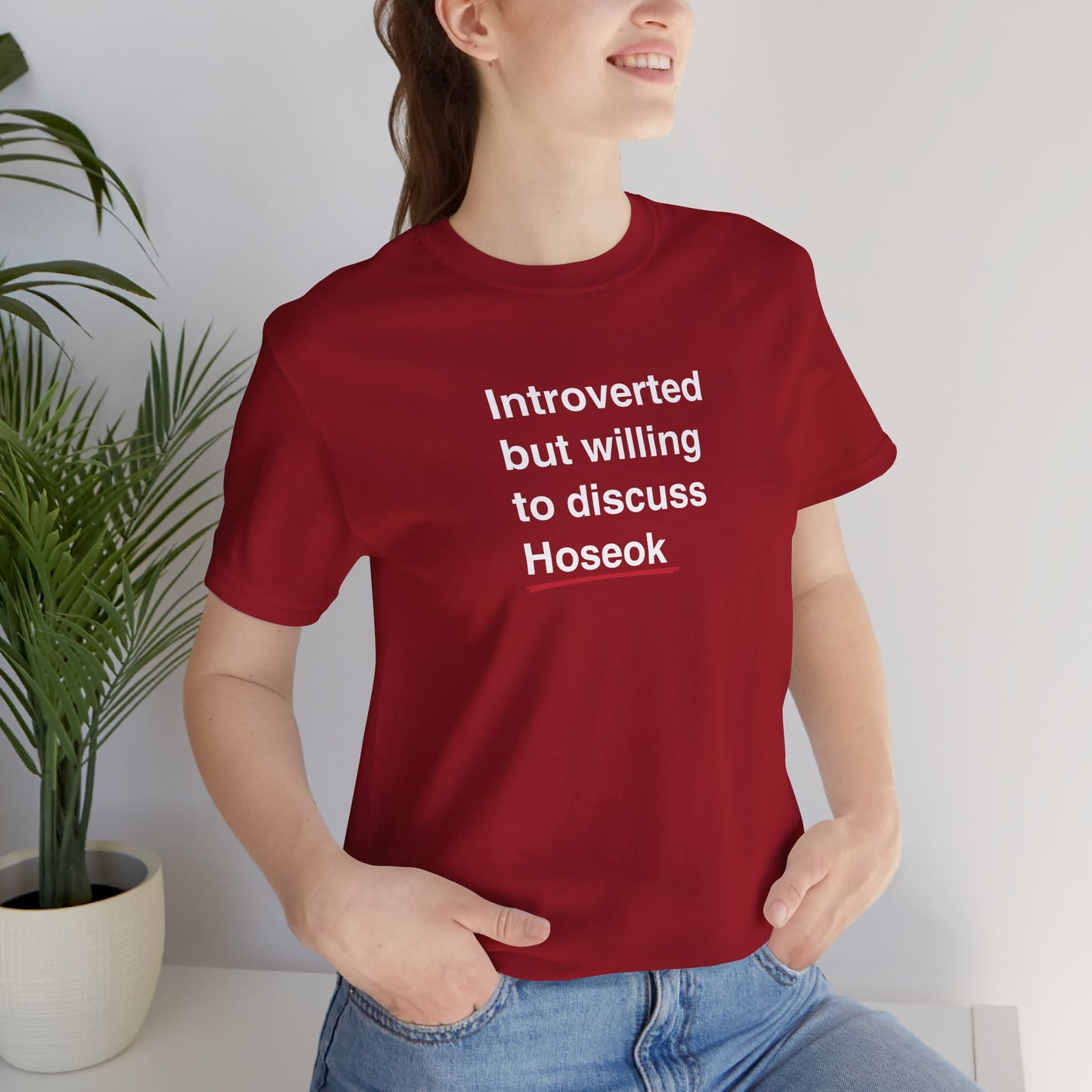 Introverted But Willing to Discuss Hoseok Unisex Jersey Short Sleeve Tee