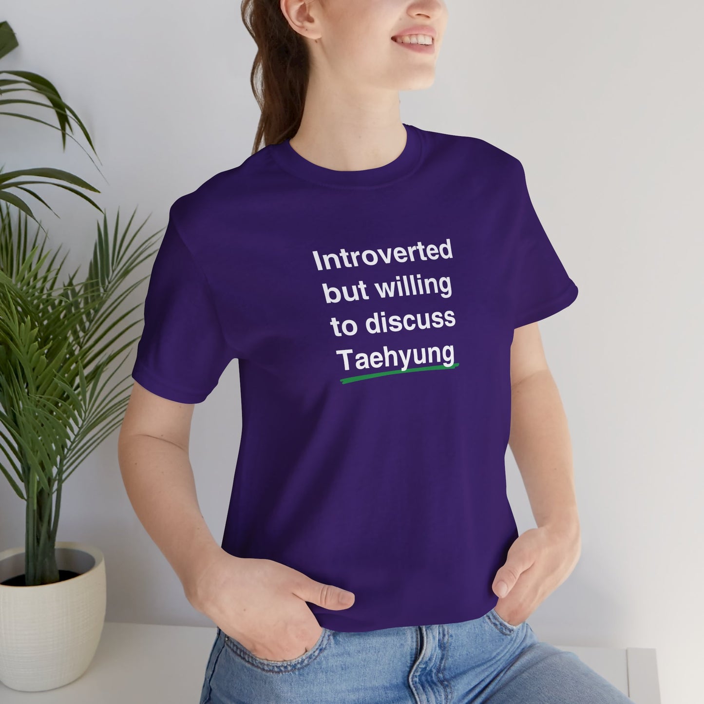 Introverted But Willing to Discuss Taehyung Unisex Jersey Short Sleeve Tee