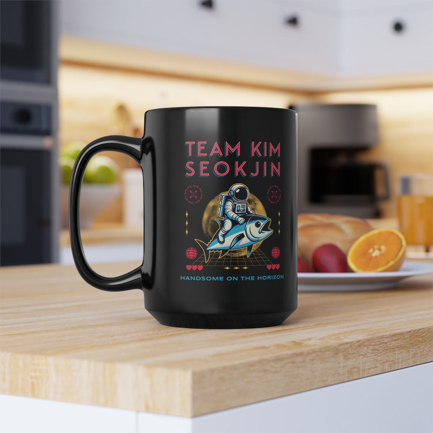 Team Kim Seokjin 15 oz Black Coffee Mug