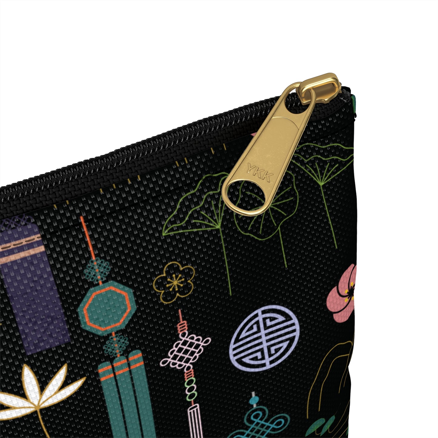 Norigae Night Garden Cosmetics Bag - Elegant K-Pop Toiletry Bag - Slim Profile Zipper Pouch