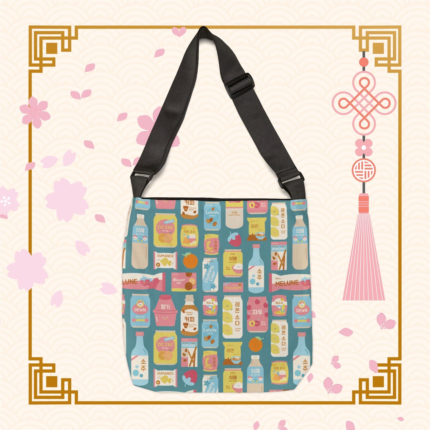 Sweet Pastel Korean Snacks Adjustable Tote Bag (AOP)
