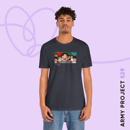 OT7 Reunion Short Sleeve Shirt - Fanmade BTS Merch - Original Chibi Artwork - Unisex Jersey T-Shirt