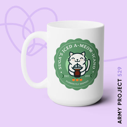 Yoongi Coffee Mug - Cute Fanmade BTS Merch - SUGA's Iced A-meow-icano - 15 oz Ceramic