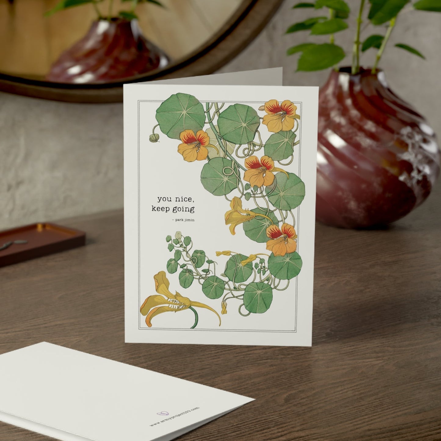 Fanmade BTS Greeting Card - Jimin Encouragement Quote - Vintage Floral Artwork