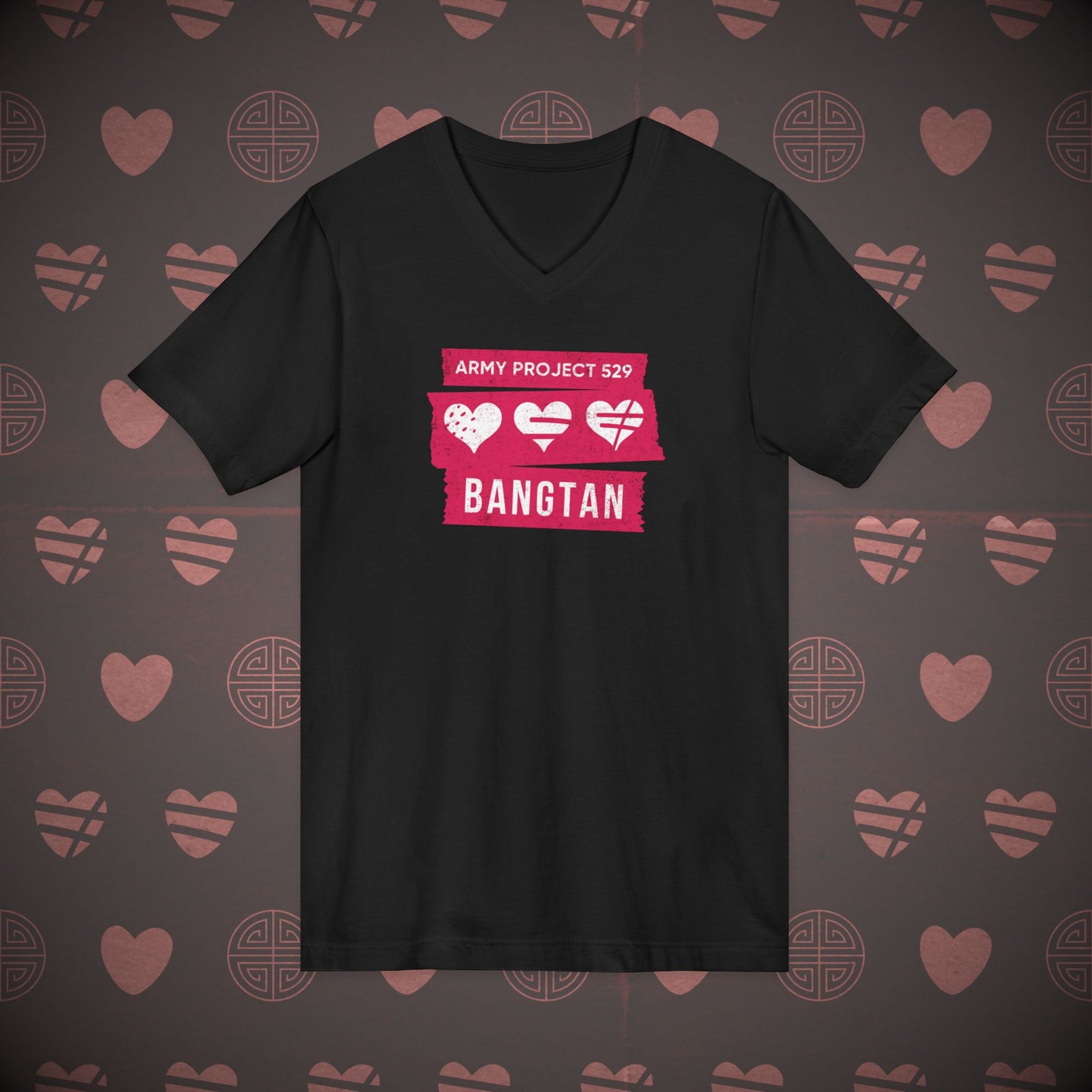 OT7 V-Neck Shirt - AP529 <3 Bangtan (Red) - Unisex Jersey T-Shirt