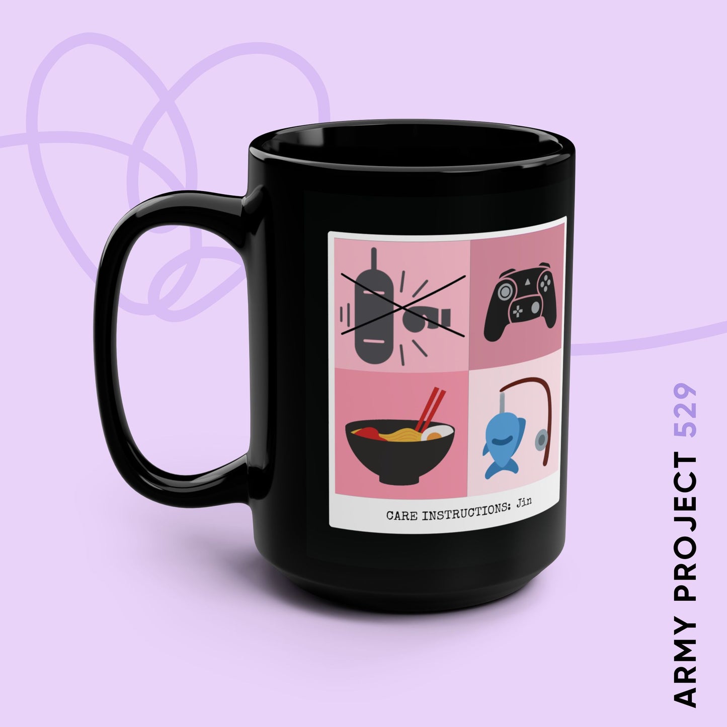 Jin Coffee Mug - Funny Fanmade BTS Merch - Care Instructions - 15 oz Ceramic