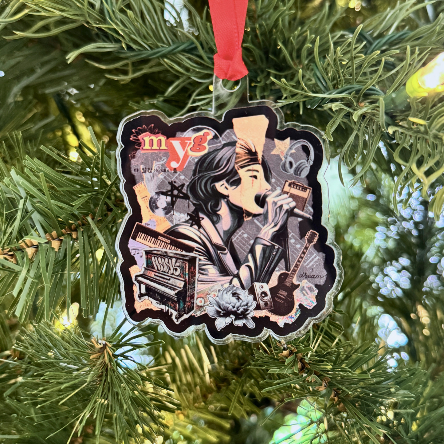 Yoongi Holiday Ornament - Fanmade BTS Retro Series - 2010s Rock Aesthetic - Custom-Cut Acrylic