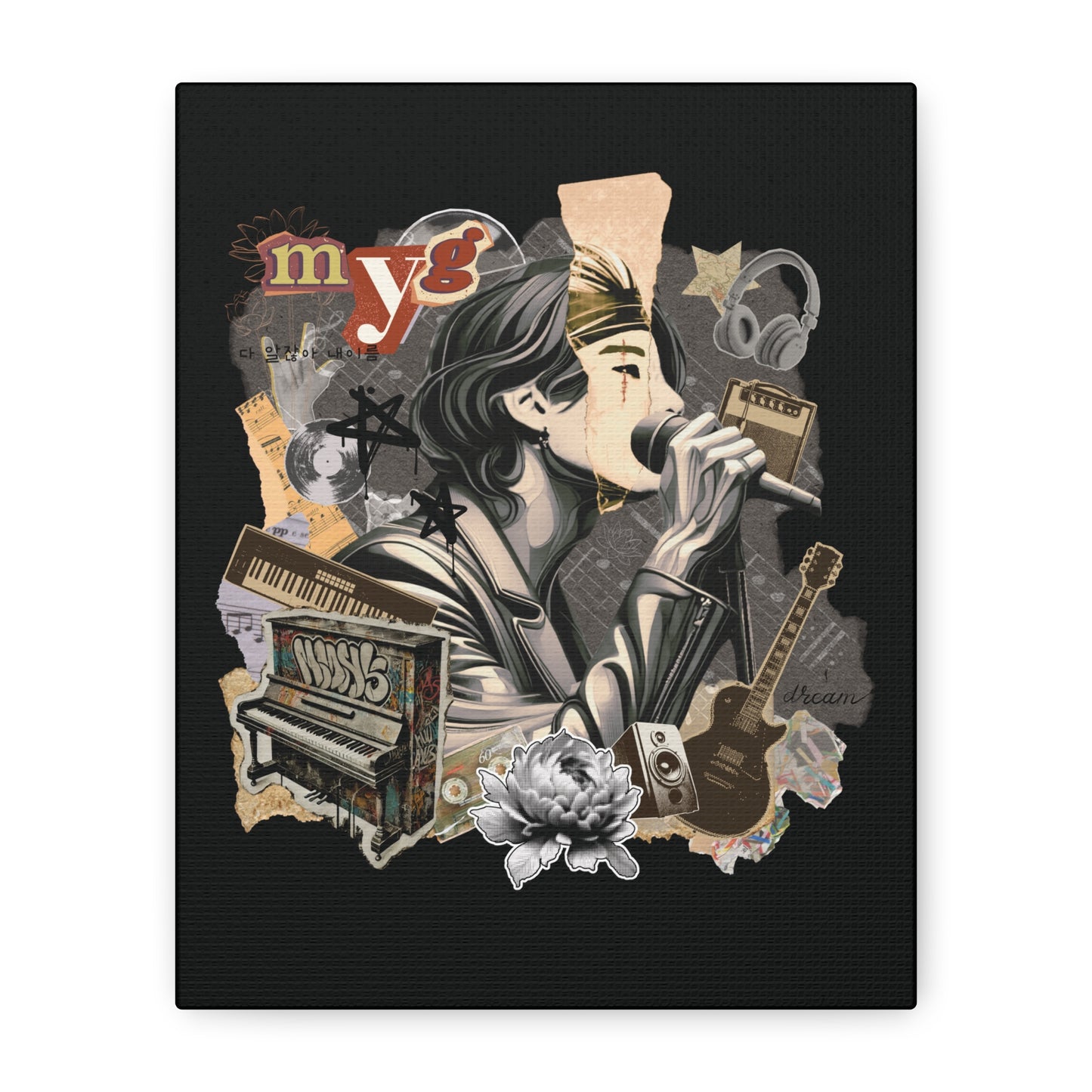 Yoongi Canvas Wall Art - Fanmade BTS Retro Series - 2010s Rock Aesthetic - Framed Wall Decor