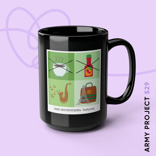 Taehyung Coffee Mug - Funny Fanmade BTS Merch - Care Instructions - 15 oz Ceramic