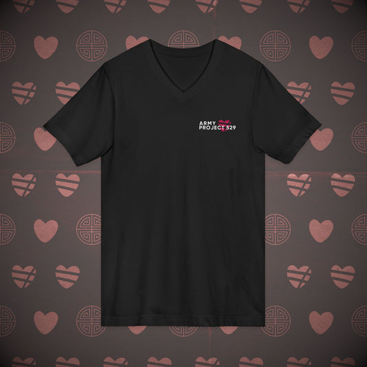 AP529 V-Neck Shirt - Red Heart Logo - Unisex Jersey T-Shirt