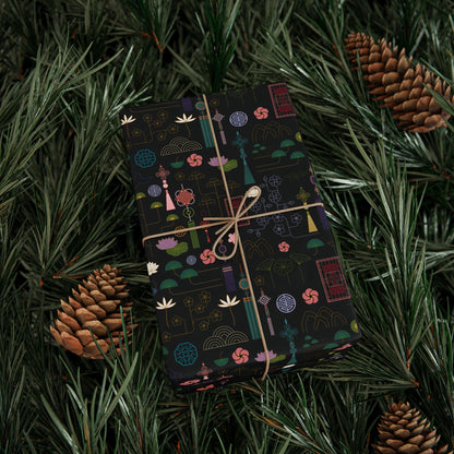 Norigae Night Garden Wrapping Paper - Elegant K-Pop Gift Wrap