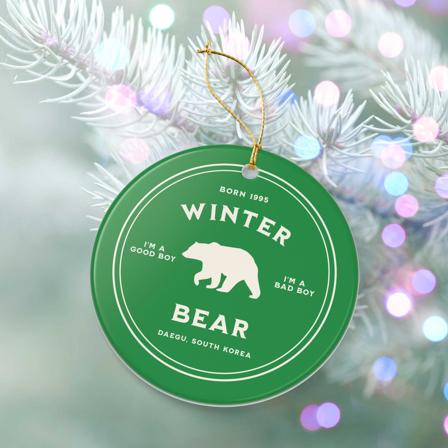 Winter Bear Badge Series Ceramic Ornament