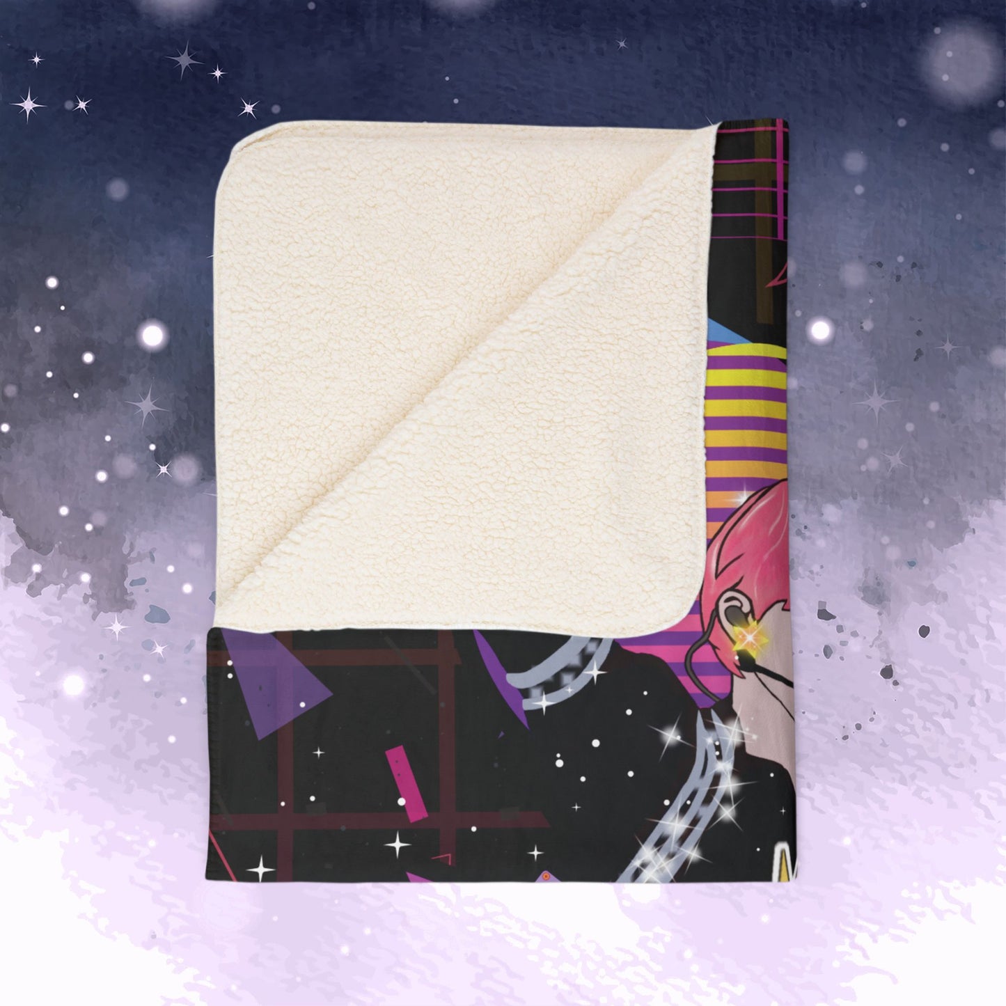 Jimin Throw Blanket - Retro Series - 80s Neon Video Game Aesthetic - Cozy Fleece Sherpa Blanket