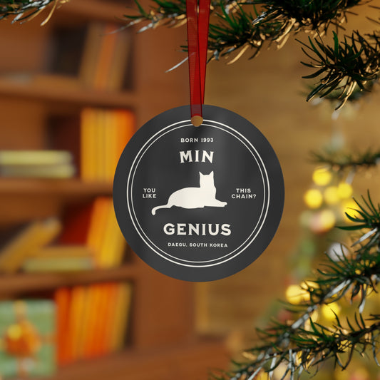 Yoongi Holiday Ornament - Fanmade BTS Nickname Merch - Min Genius - Durable Aluminum