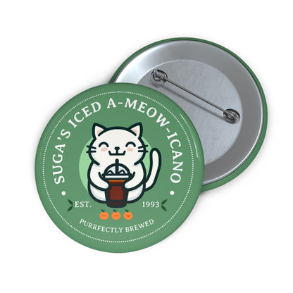 Yoongi Button Pin - Cute Fanmade BTS Merch - SUGA's Iced A-meow-icano - Durable ARMY Accessory