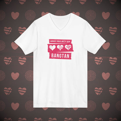OT7 V-Neck Shirt - AP529 <3 Bangtan (Red) - Unisex Jersey T-Shirt