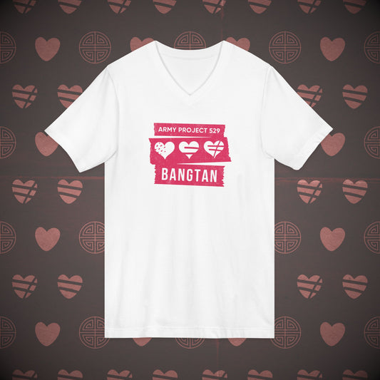 OT7 V-Neck Shirt - AP529 <3 Bangtan (Red) - Unisex Jersey T-Shirt