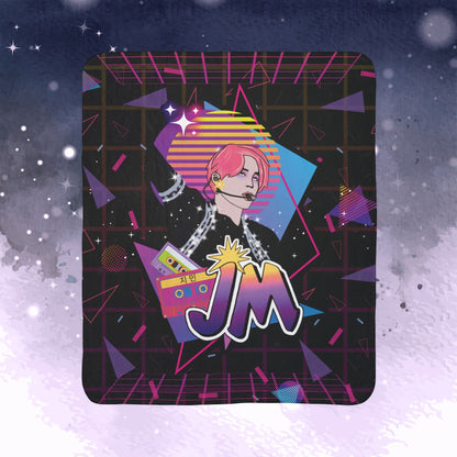 Jimin Throw Blanket - Retro Series - 80s Neon Video Game Aesthetic - Cozy Fleece Sherpa Blanket
