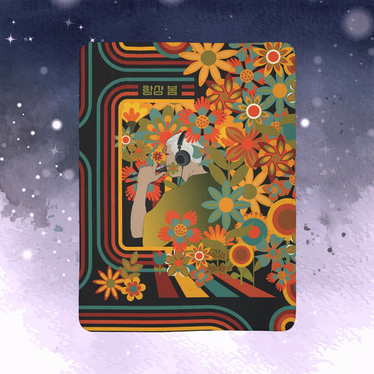 Namjoon Throw Blanket - Retro Series - 70s Muted Floral Aesthetic - Cozy Fleece Sherpa Blanket